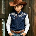 thumbnail image 2 of KHONTS Boys Kids Western Cowboy Shirts Collared Button down Long Sleeve Tops Summer Vacation Tees,Size 6-15 Years Navy 130, 2 of 4
