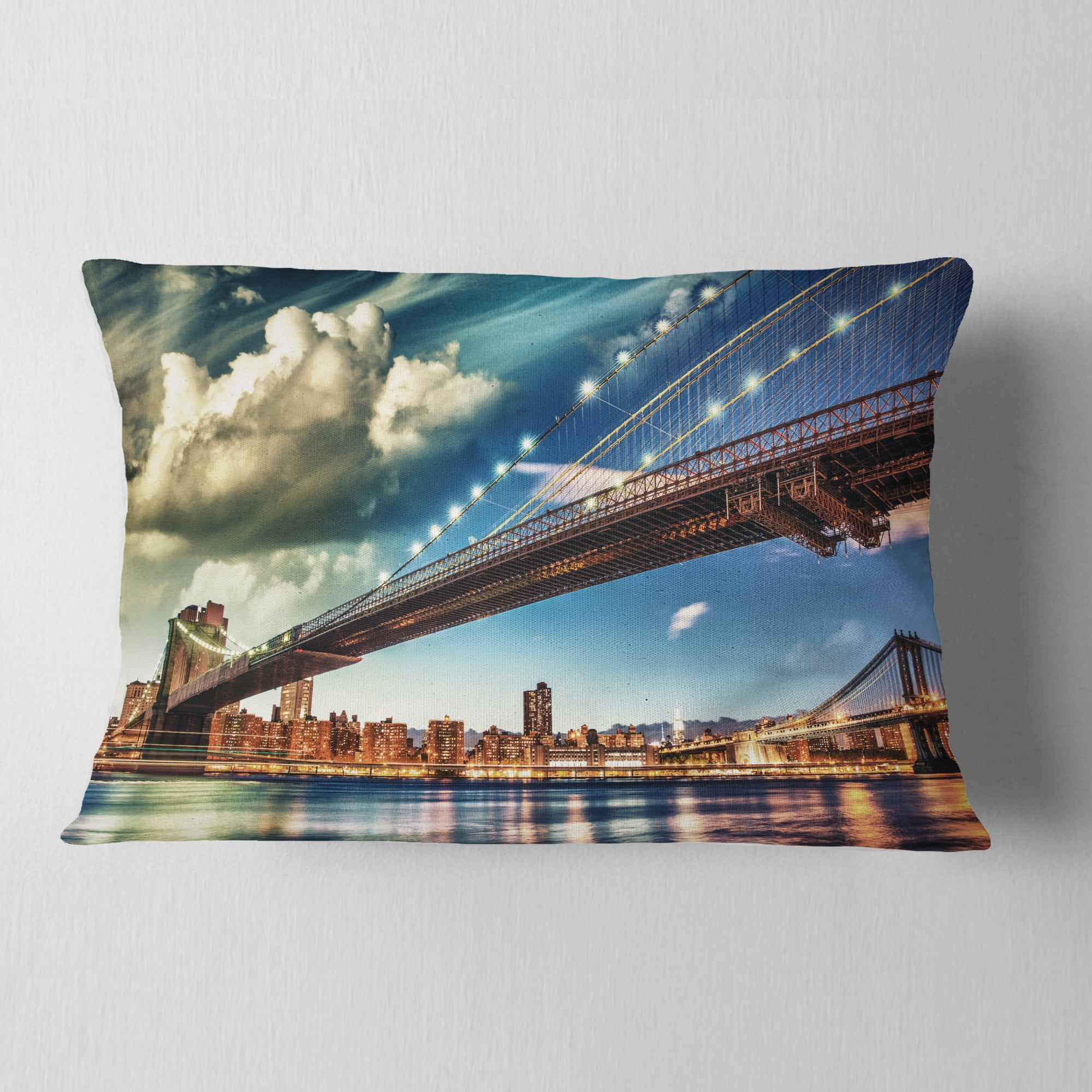 Designart Manhattan Skyline at Summer - Cityscape Photo Throw Pillow - 12x20