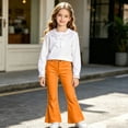 thumbnail image 2 of Sonxahe Little Girl's Solid Flared Denim Jeans Mid Rise Stretch Casual Trousers Bottoms,Orange, 2 of 7