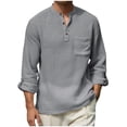 thumbnail image 2 of Camisetas de Manga Larga Casual Color Sólido Botón de Cuello Redondo Detalle Camiseta Suave para Deportes Primavera Diaria, 2 of 7
