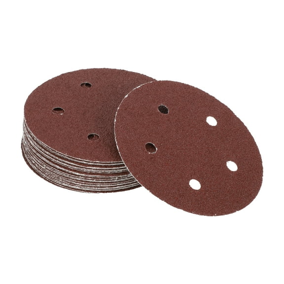 Unique Bargains 25 Pcs Universal Sanding Discs Round 5 Inch 5 Hole Hook and Loop Sandpaper Red Aluminum Oxide 40 Grit