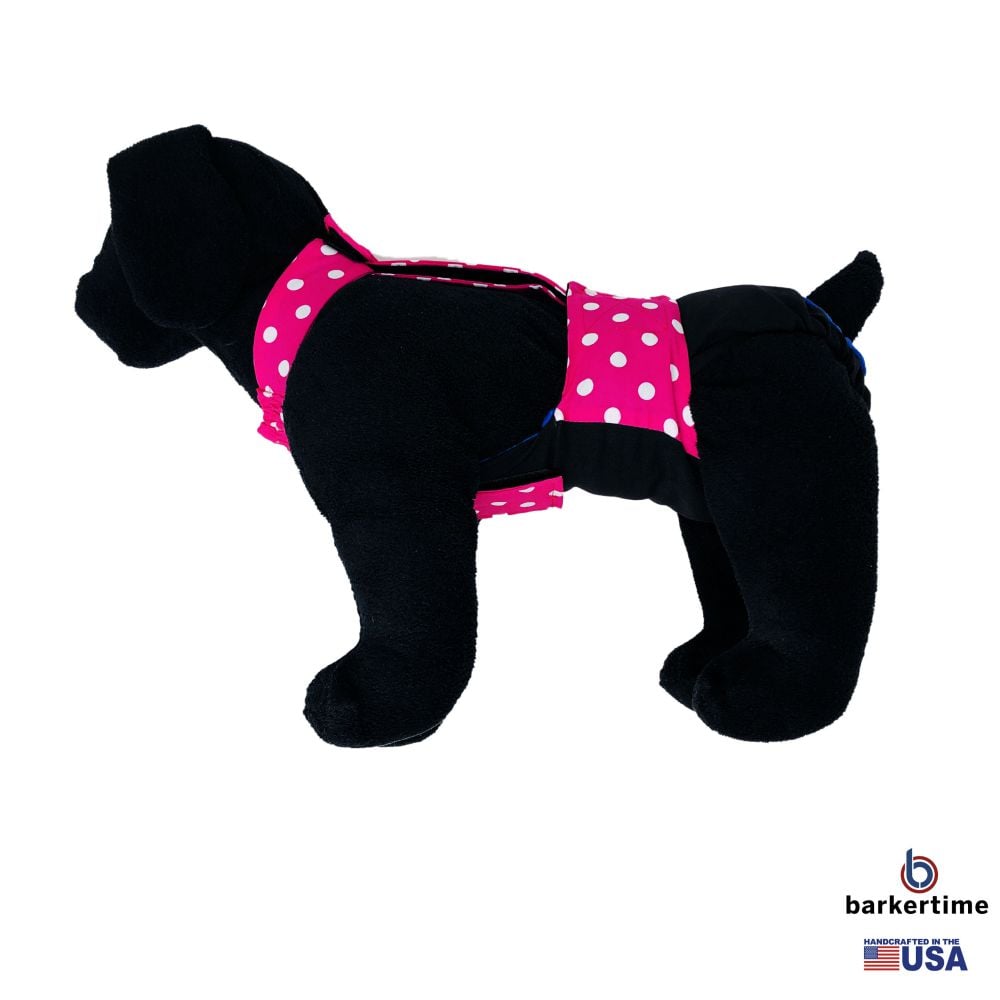 Barkertime Pink Polka Dot on Black Dog Diaper Overall