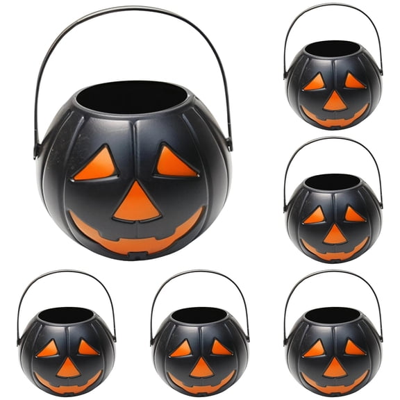 6PC Halloween Pumpkin Buckets Candy Basket, Black Candy Bucket for Collecting Treats and Festive Decor, Pumpkin Holder for Halloween Parties,2.8x2.2 Inch