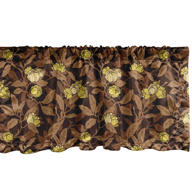 Ambesonne Floral Window Valance, Yellow Toned Flowers Flourish Leaves