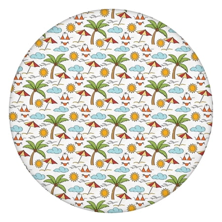 Waterproof Round Tablecloth with Secure Elastic Edge Boho and Tropical Palm Trees Inspired Designs Backed for Non-Slip Use Indoors and Outdoors