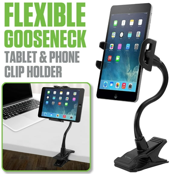 Cellet Flexible Gooseneck Tablet & Phone Clip Holder, 360° Rotating Stand with Heavy Duty Clamp, Adjustable for Smartphones, iPads, Samsung, Tablets, and Nintendo Switch