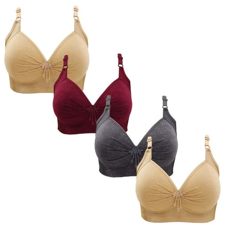 Gnurob Women Push Up Bralette 4 Pack Wireless Padded Bra with Straps Seamless Lace Brassiere Plus Size Bralettes Soft Breathable Underwear Everyday Bras Clearance Saving B07-Beige Medium