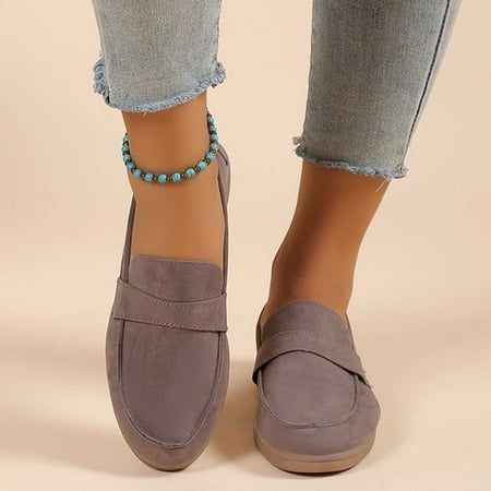 

HOLXI 2024 Wide Width Women Shoes Casual shallow-mouth flat solid color loafers