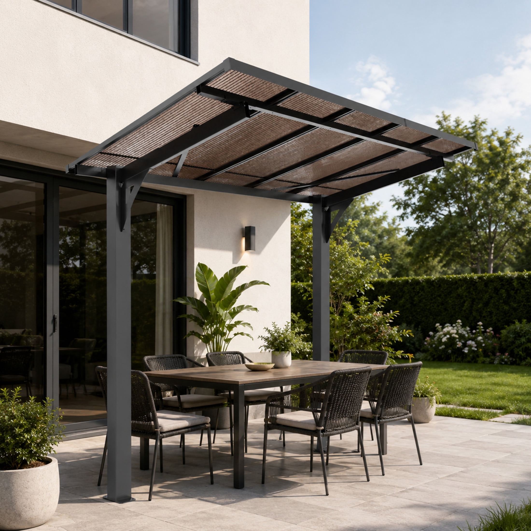 Noble House 8x5 FT Galvanized Steel Carport Awning, Sloped PC Roof Outdoor Utility Shelter & Grill Canopy, Black