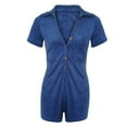 thumbnail image 4 of SNOWSONG Clearance! Womens Bodysuit, Womens Button Lapel Short Sleeve One-piece Shorts Sexy Slim Jumpsuit, Plus Size Bodysuit, Sexy One Piece Swimsuit, Shirts for Women 1PC Suit Blue2 L, 4 of 6