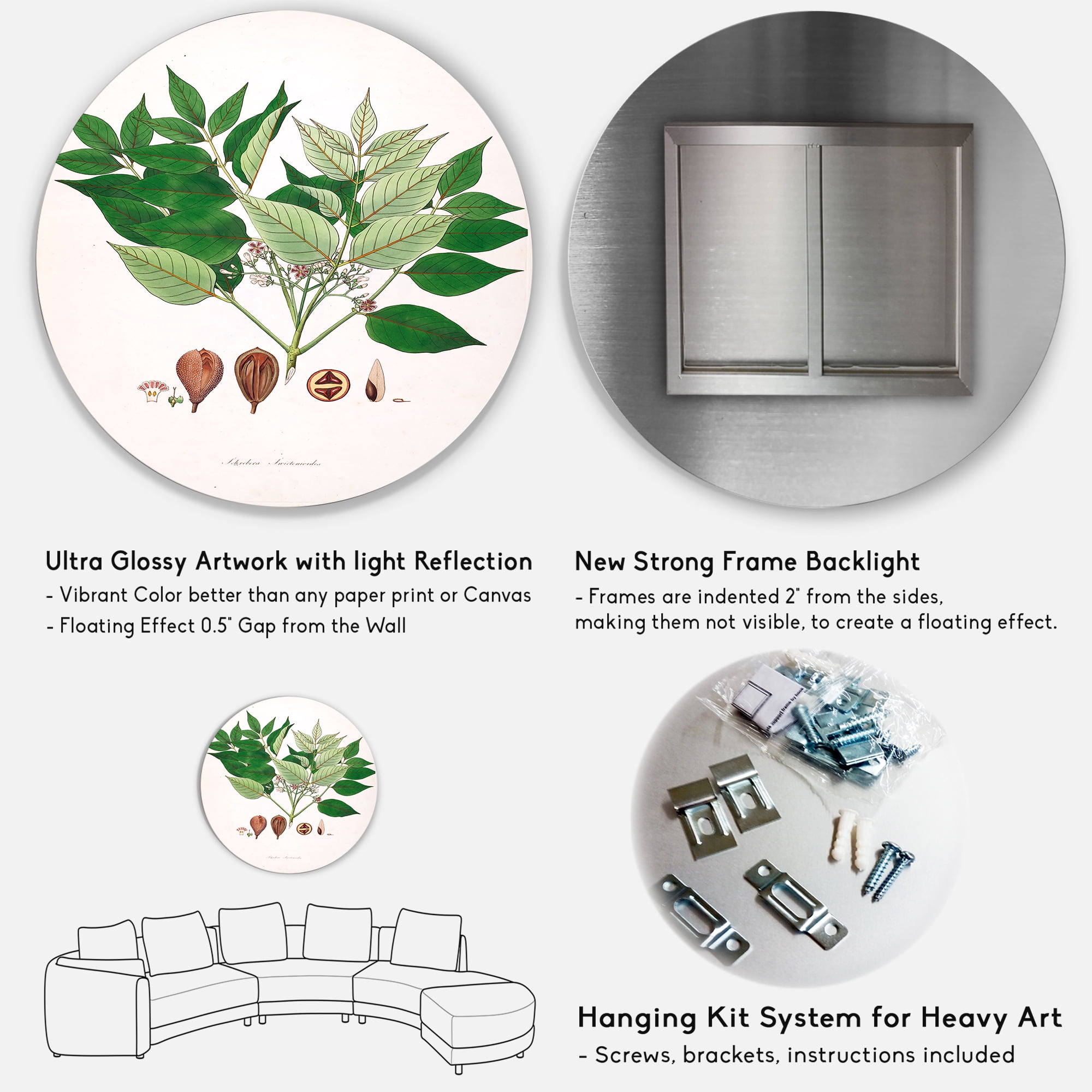 Designart 'Ancient Plant Life XII' Farmhouse Circle Metal Wall Art 36x36 - Disc of 36