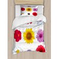 thumbnail image 1 of Flowers Duvet Cover Set Twin Size, Beautiful Various Type Petals Photo on Plain Backdrop Botanical Themed Graphic, Decorative 2 Piece Bedding Set with 1 Pillow Sham, Multicolor, by Ambesonne, 1 of 3