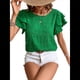 thumbnail image 3 of Camisas de Verano para Mujer, con Volantes, Corta, Cuello Redondo, con Textura, Elegantes Blusas de Negocios para Mujer, Elegantes e Informales Verde Verde S, 3 of 8