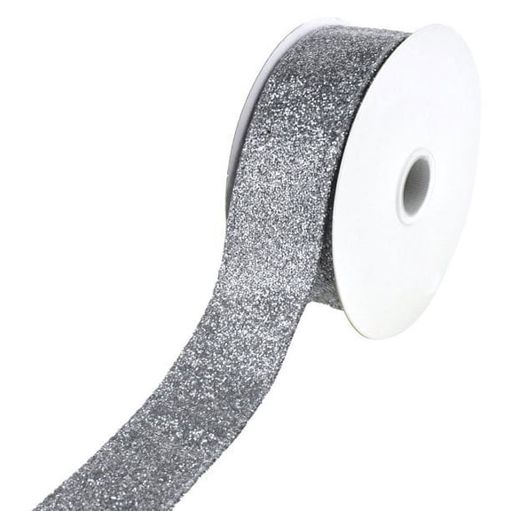 Christmas Glitter Frosted Polyester Wired Ribbon, 1-1/2-Inch, 10-Yard - Pewter