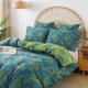thumbnail image 1 of Flower Leaves Pattern Boho Green Blue Bedding Set King Size 3Pcs Duvet Cover, 1 of 9