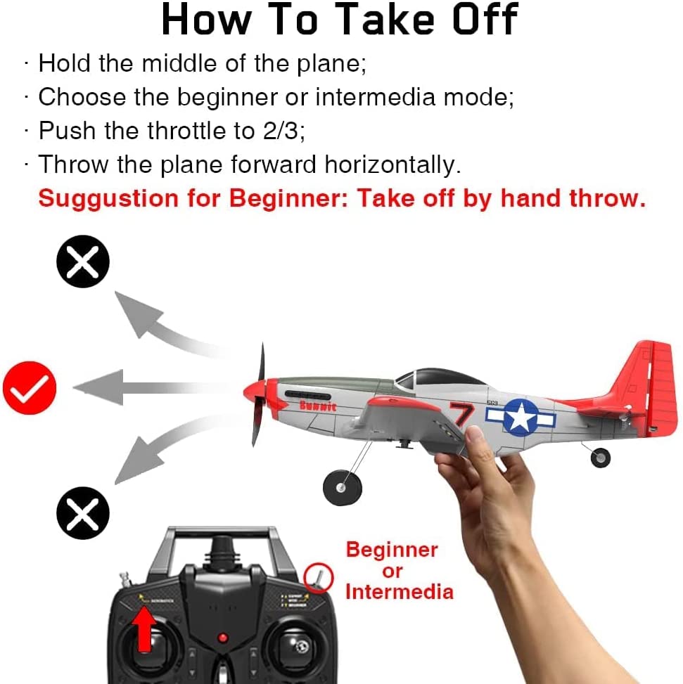 P51D 4CH 2.4GHz Remote Control Mustang Warplane. Ready to Fly with 3 Flight Modes. Perfect Beginner Airplane (15-3/4"/400mm Wingspan)