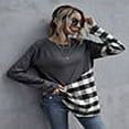 thumbnail image 2 of Soft Color Block Buffalo Checkered Print Long Sleeve Tee Top for Women, 2 of 3