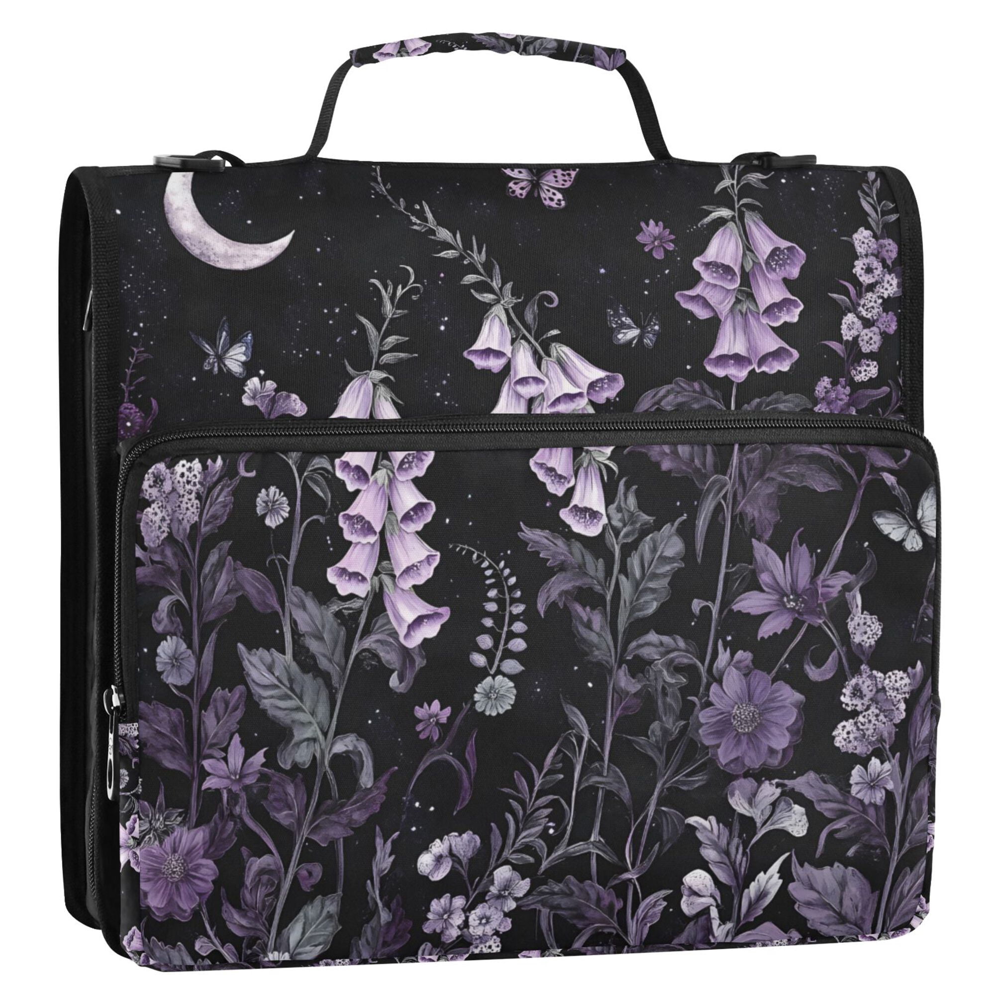 FORMRS Zipper Binder with Shoulder Strap 2-inch Ring 500 Sheet Capacity File Bag, Light Purple Flowers