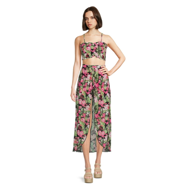 Pink Set Ruched Top with Flowy Skirt Pink Set Ruched Top with Flowy Skirt