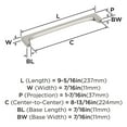 thumbnail image 6 of Amerock Merced 8-13/16 inch (224mm) Center-to-Center Satin Nickel Cabinet Pull, 6 of 7