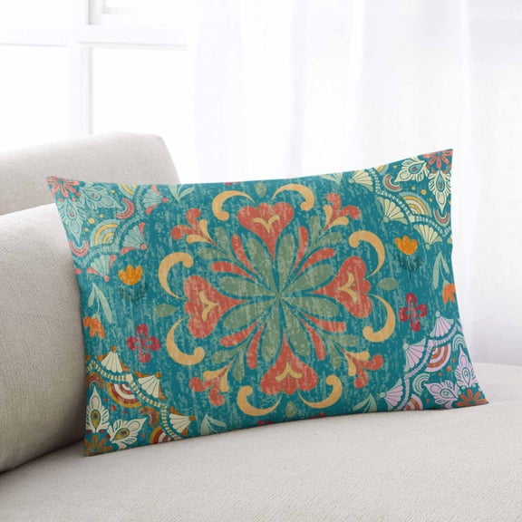 Green Boho King Pillow Covers, Shabby Vintage Ethnic Abstract Floral Art Soft Breathable Throw Pillow Cases with Invisible Zipper, Decorative Pillowcase Pillows Protectors for Sofa Bed Couch 20"x36"