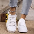 thumbnail image 4 of QWKLEAJ Unisex Platform White Sneakers, Water‑Resistant PU Leather Lace‑Up Casual Skate Shoes, Thick Sole Comfortable Daily Walking Shoes for Men Women Black 7.5, 4 of 6