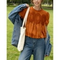 thumbnail image 4 of Women's Casual Velvet Lace Blouse Elegant Loose Short Sleeve Intricate Back Flared Swing Top, 4 of 7