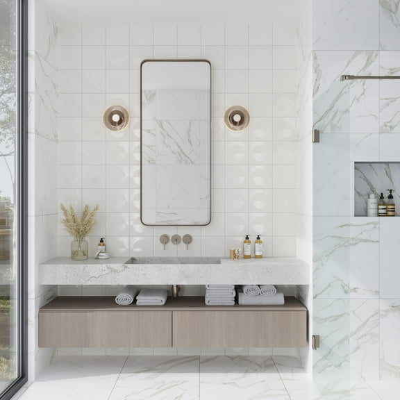 Cadence 8x8 Crisp White Porcelain Square Motif Wall and Floor Tile (12.49 sq ft/case) - 29 Pack