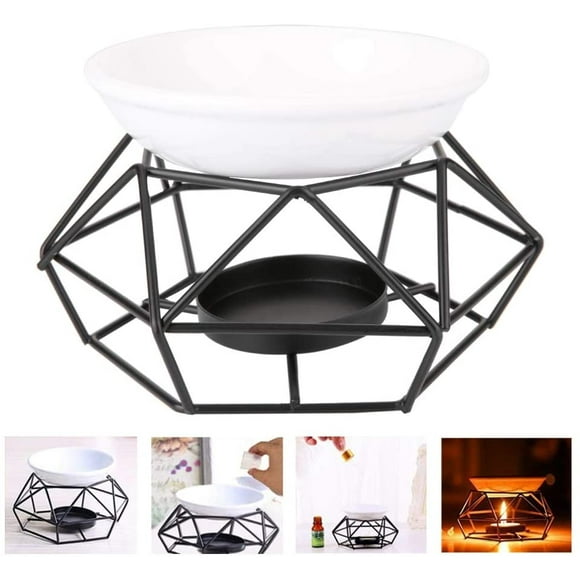 Oil Burner, Geometric Iron Rack and Ceramic Bowl Aroma Wax Burner, Home Decor As Essential Oil Burner or As Tealight Candle Holder