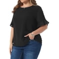 thumbnail image 4 of Agnes Orinda Women's Plus Size Top Swiss Dots Blouse Round Neck Ruffle Sleeve Casual Tee Shirt 3X Black, 4 of 6
