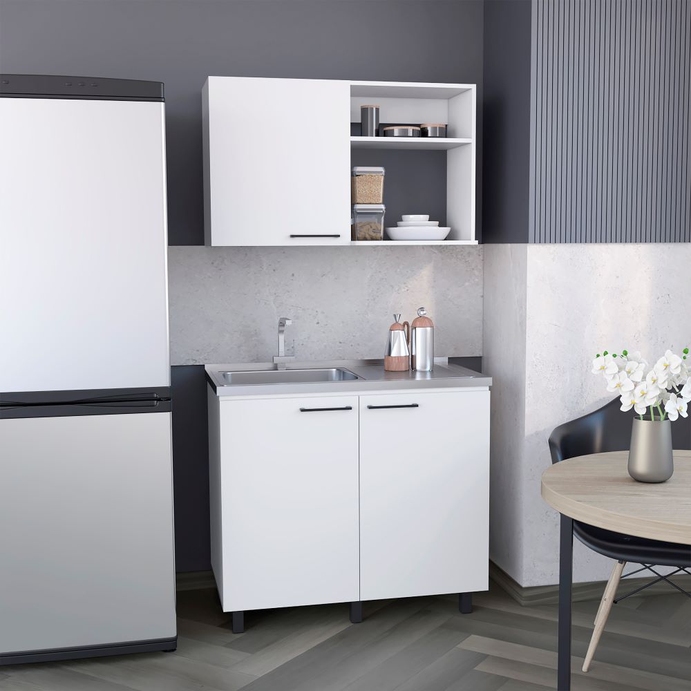 Alexandria 2 Piece Kitchen Set, Wall + Utility Sink, White