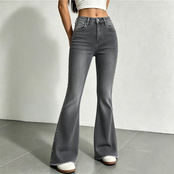 ClodeEU Women High Waist Flare Jeans,Slim Fit Stretchy Bell Bottom Denim Pants with Pockets ,Women's Plus L