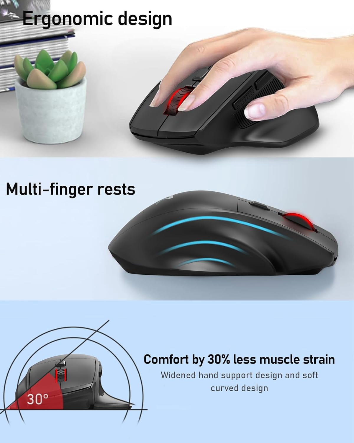 Big Wireless Mouse for Medium to Large Hands, 2.4GHz Ergonomic Computer Mouse, 6 Buttons, 4000 DPI, Full Sized USB Optical Mouse for Laptop, PC, Chromebook