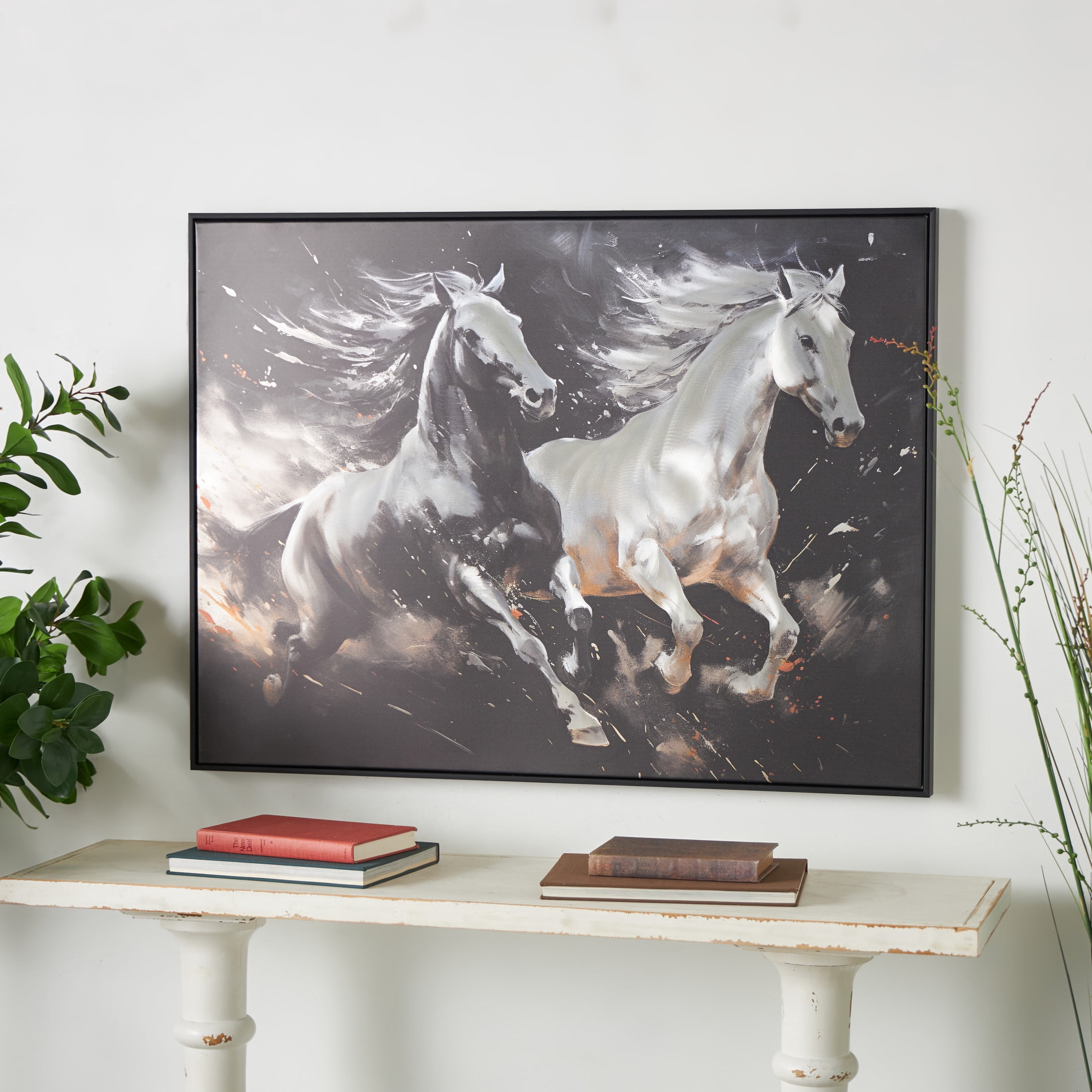 40" x 30" Running Horse Framed Wall Art with White and Orange Accents, by DecMode