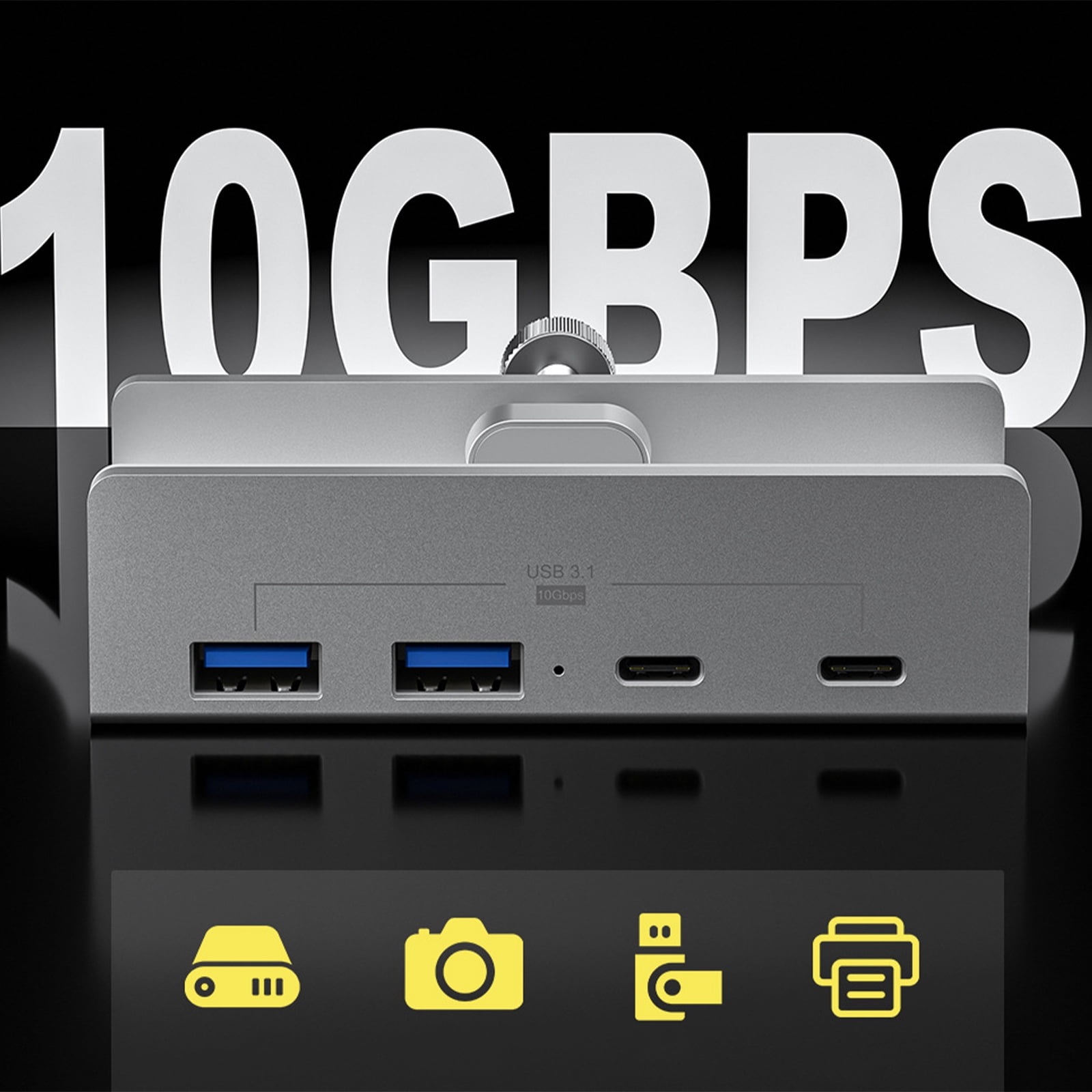 Aluminum Type C 4 Port USB 3.1 Hubs Phone Holder Power Adapter Splitter 10Gbps USB C Docking Hubs Aluminum Clamp Dock