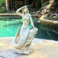 thumbnail image 4 of Homestyles 16 in. Antique White Classic Mermaid Sitting on Coastal Rock Looking Out to Sea Beach Nautical Large Statue, 4 of 6