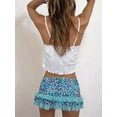 thumbnail image 4 of Women Y2K Lace Mini Skirt Low Rise Leopard Half Slip Skirt Contrast Ruffle Flowy Mesh Short Skirt Underskirt Lake Blue, 4 of 5