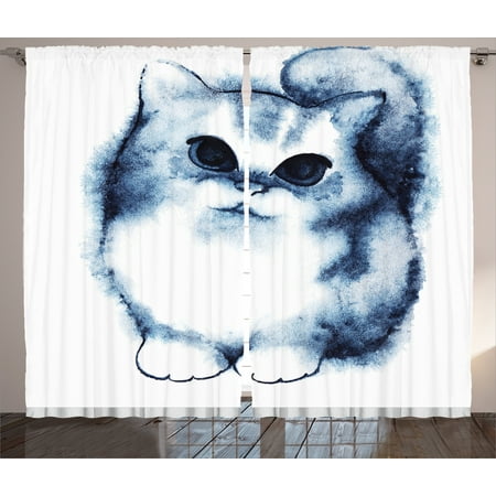 Cat Curtains 2 Panels Set, Cute Kitty Paint with Distressed Color Features Fluffy Cat Best Companion Ever Design, Living Room Bedroom Decor, Grey White, by (Best Great Room Designs)