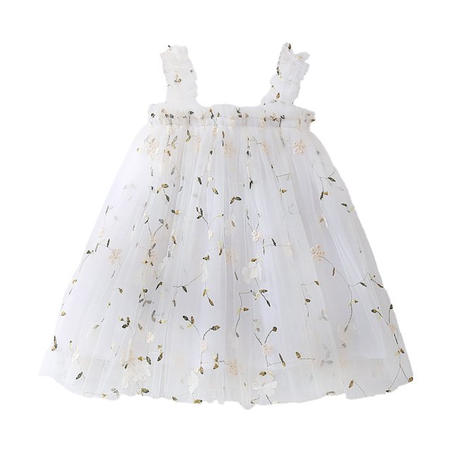 aDJFDGT Robes Blanches pour Remise des Diplômes Longues Robe Sans Manches Brodée pour Tout-Petites Filles Danse Fête Robes Florales Vêtements