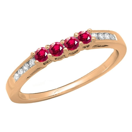 10K Gold Round Ruby & White Diamond Contour Anniversary Wedding Stackable Band Guard Ring