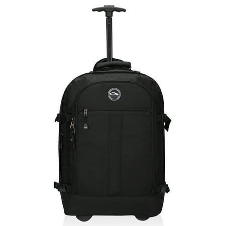 CX Luggage Travel Rolling Backpack Carry on Wheeled Backpack Black 21 x 15 x 8