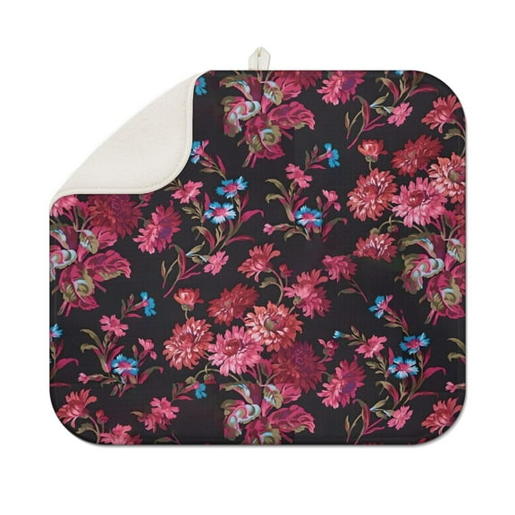 Pioneer Flower Floral Print Pattern Dish Drying Mat for Kitchen 1 Pack, Ultra Absorbent Microfiber Dishes Drainer Mats,16"x18"