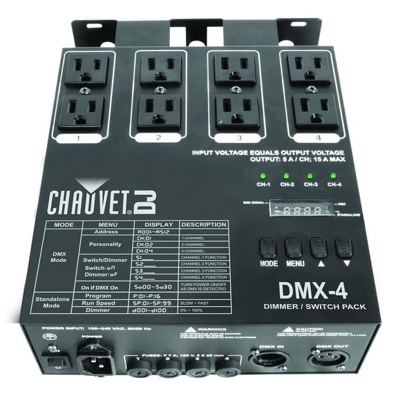 CHAUVET DJ DMX-4 4 Channel DMX-512 DJ Dimmer/Switch Relay Pack Light Controller