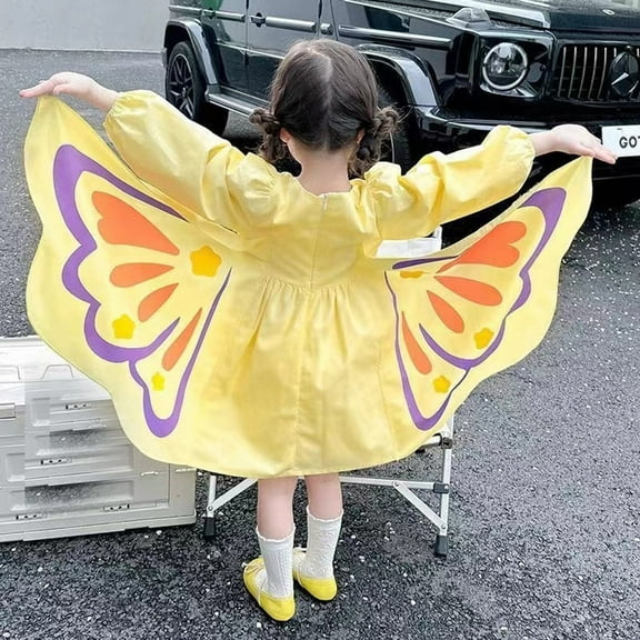 Huowey Child Girls Dresses Long Sleeve Fairy Sundress Girls Butterfly Wings Dress Summer Skirt, Yellow, 2-3 Years
