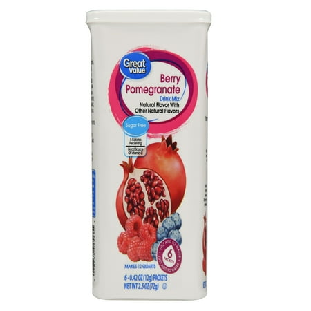 Great Value Drink Mix, Berry Pomegranate, Sugar Free, 6 Count