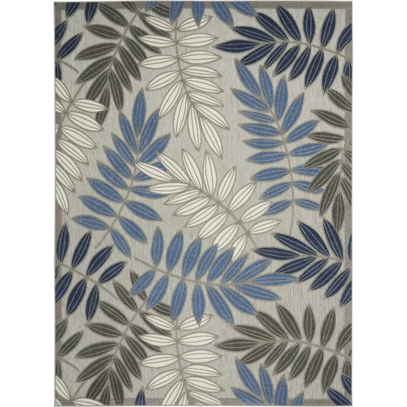 6â€™ x 9â€™ Gray and Blue Leaves Indoor Outdoor Area Rug