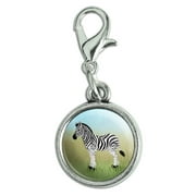 Zebra in Grasslands Antiqued Bracelet Pendant Zipper Pull Charm with Lobster Clasp