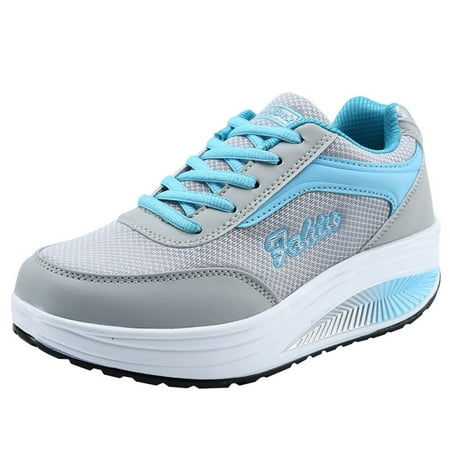 

Ykohkofe Fashion Women Mesh Heightening Shoes Soft Bottom Rocking Shoes Sneakers Blue 6.5