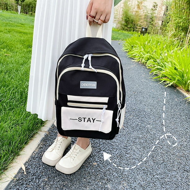 Mochilas para Mujer Estilo preppy Mujeres Color Contraste Impresion Bolsos grandes Negro Tmvgtek Para estrenar Walmart en linea