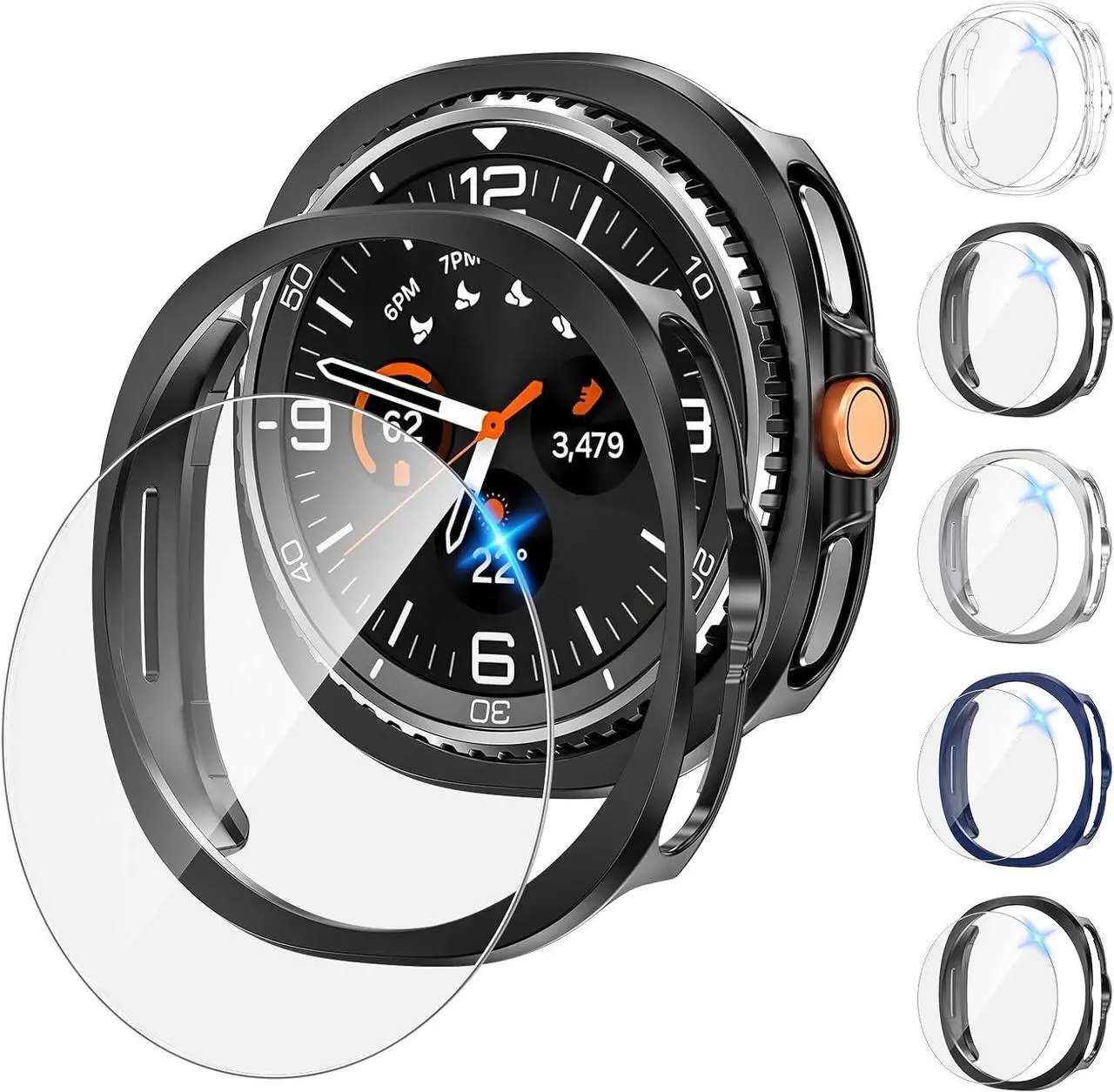 [5+5Pack] for Samsung Galaxy Watch 8 Classic Screen Protector Case 46mm Accessories, Hard PC Bumper/HD Anti-Fog Tempered Glass Protective Film, Face Cover Set for Women Men
